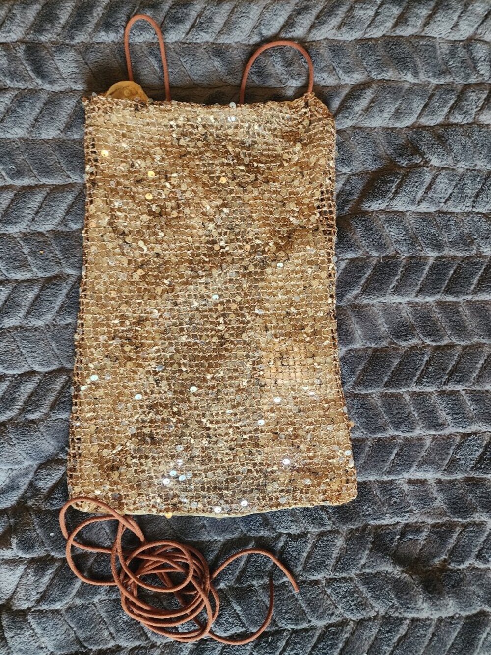 NWOT Gold Sequin Knit Corset Halter Crop Top Size S